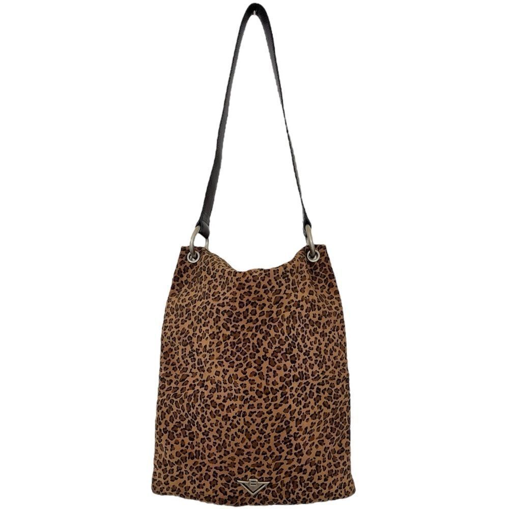 Bottega Veneta Leopard Print Flat Sac Shoulder Bag Cheetah Animal Nylon Suede